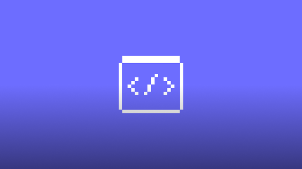 Tarjeta púrpura con un icono de ventana de código en píxeles